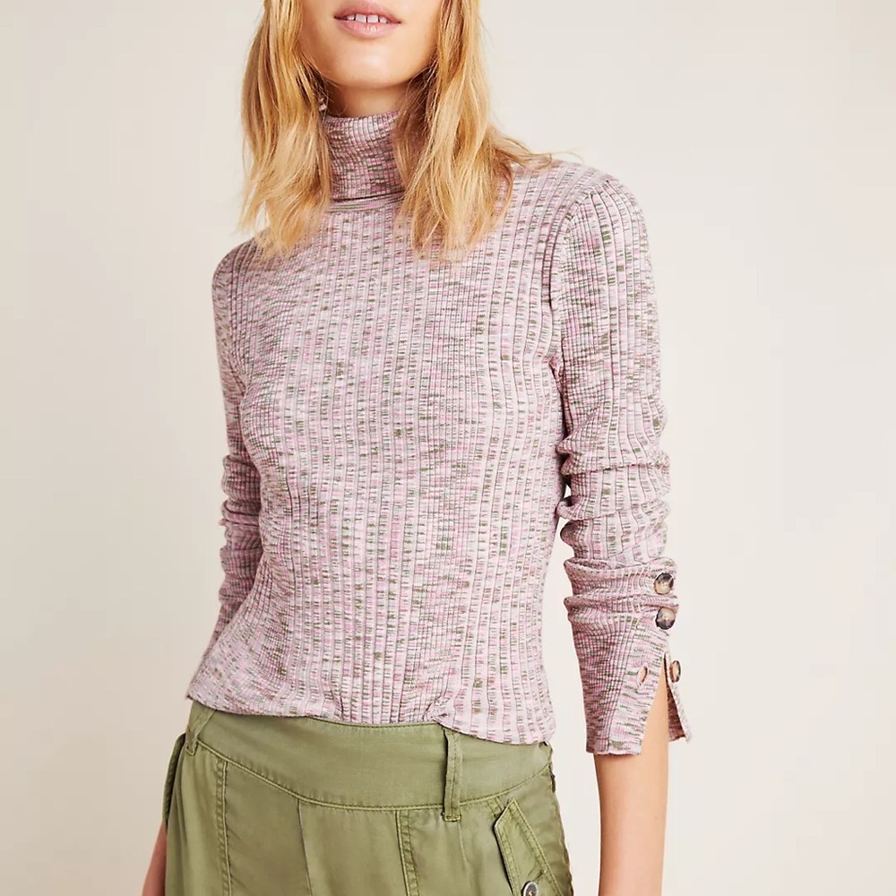 Anthropologie button sleeve turtleneck sweater size Large‎